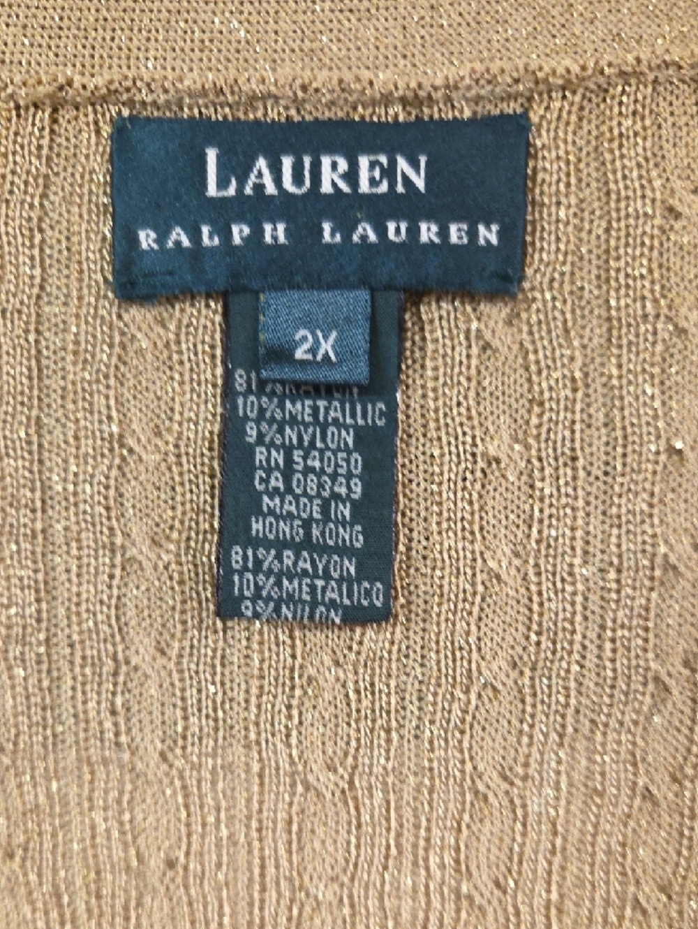 Lauren Ralph Lauren Gold-Tan Ribbed Metallic Cardigan - Picture 3 of 4